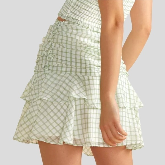 NWT MINKPINK Oxley Pleated Ruffled Mini Skirt in Jade/XL - Picture 3 of 16